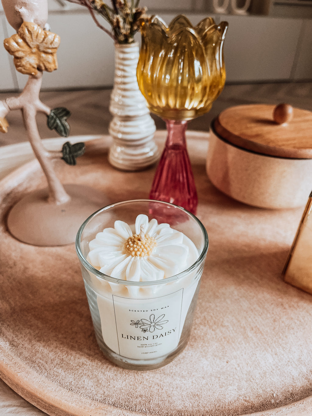 🌼 Linen Daisy – Geurkaars