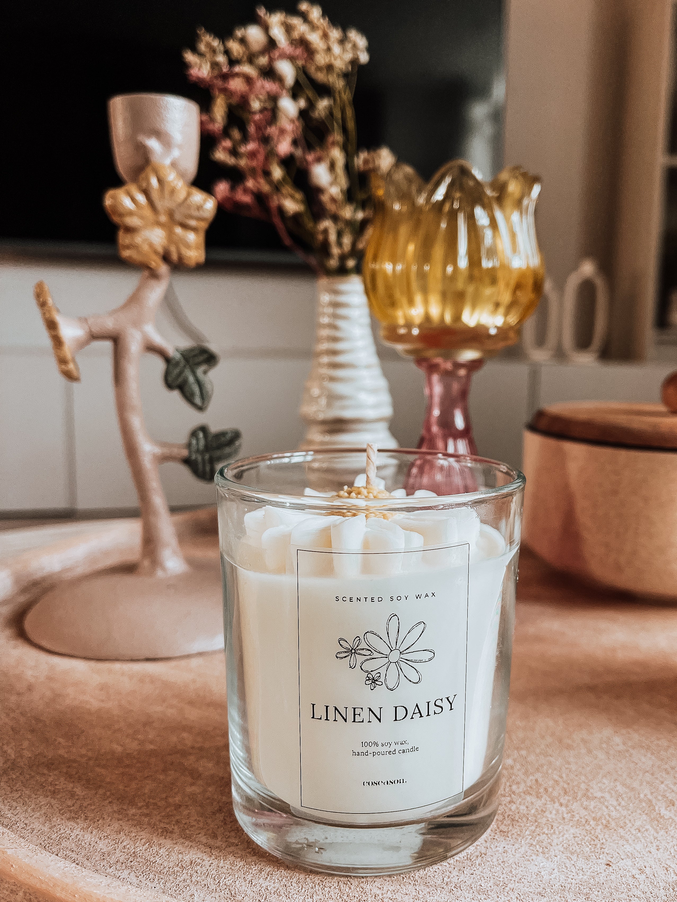 🌼 Linen Daisy – Geurkaars